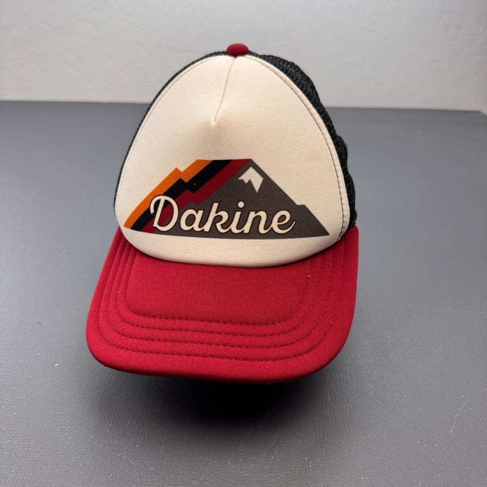 Dakine Unisex Red Black Trucker Hat Snapback Mesh Mountain Graphic Outdoor Cap